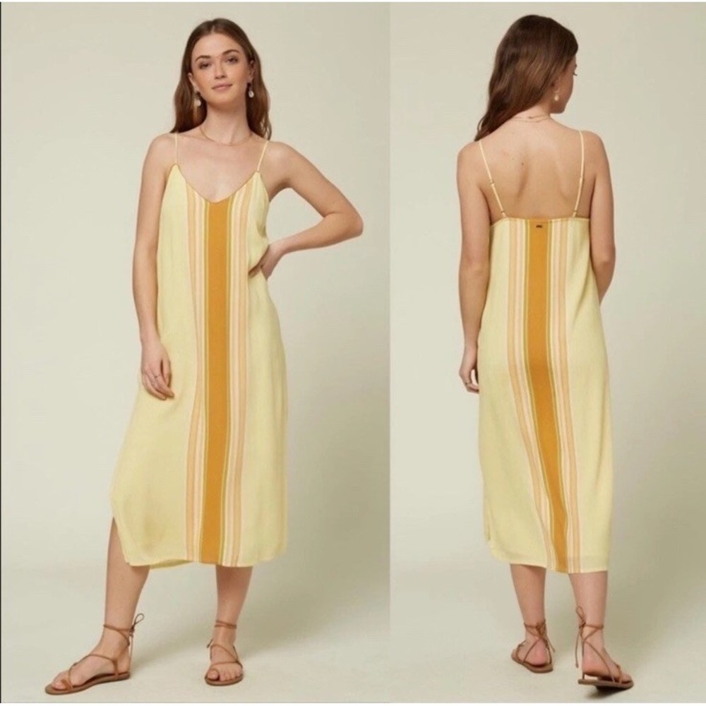 O'Neill Women's Striped Long Summer yellow Dress sz LARGE